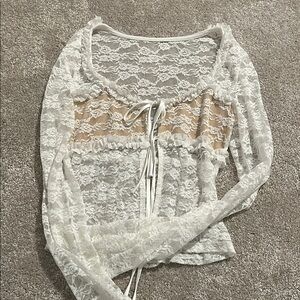 Tiger Mist Cream Lace Tie Front Blouse